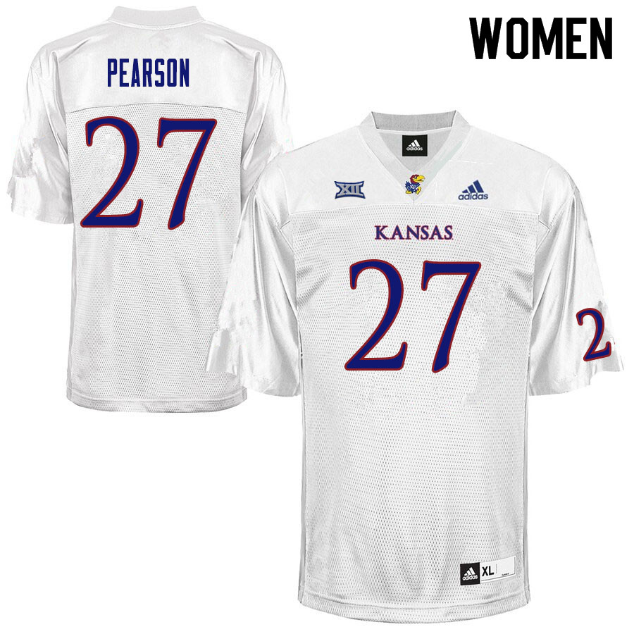 Women #27 Kyler Pearson Kansas Jayhawks College Football Jerseys Sale-White - Click Image to Close